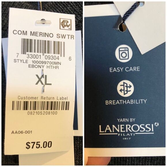 CLUB ROOM - NWT - Men’s Sz XL Wool Blend V-Neck Pullover Sweater/Ebony Heather - Picture 6 of 11